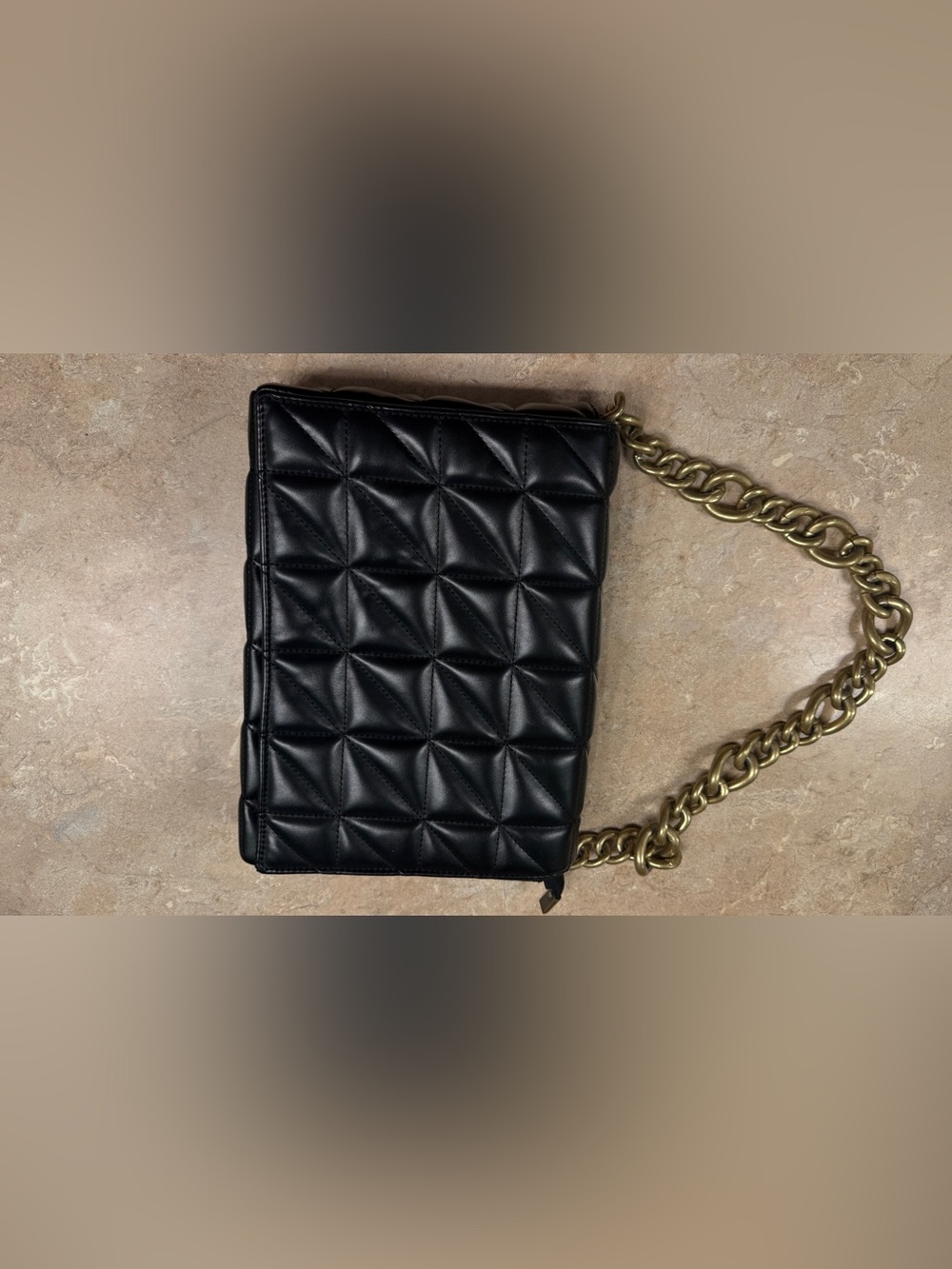 Black Quilted Leather Crossbody Bag with Gold Chain
